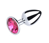 Love In Leather Metal Anal Plug With Round Gem Pink - Small - Butt Plugs